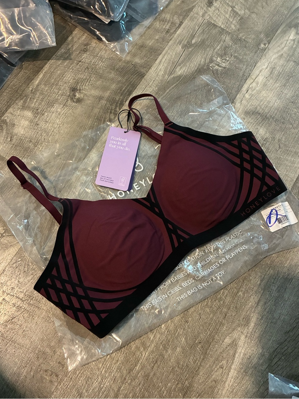 Women’s Honeylove LiftWear Silhouette Bra Fiq Maroon Black Size Small New